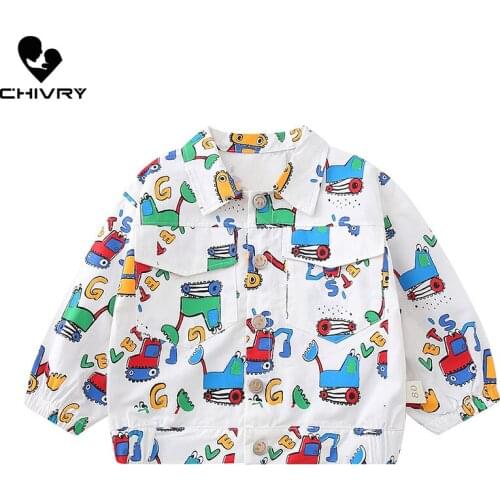 New 2021 Autumn Baby Boys Coat Kids Windbreaker Outerwear Fashion Lapel Cute Cartoon Excavator Print Zipper Jackets Clothing