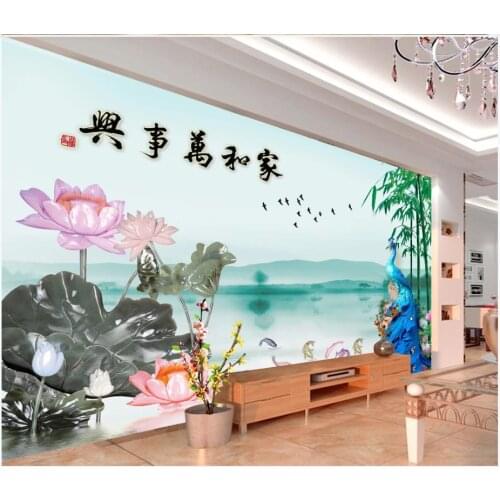Custom photo wallpaper 3d mural wallpaper for walls 3d Idyllic landscape jade carving peacock lotus background wall decoration