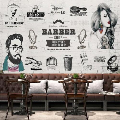 Wall Paper 3D European Hand-painted Barber Shop Hair Salon Cement Wall Brick Wall Industrial Decor Mural Wallpaper 3D Murals
