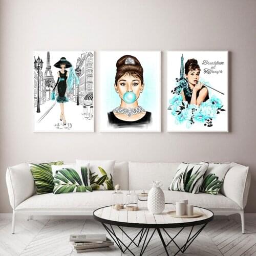 HD Print Famous Star Poster Audrey Hepburn Bubble Gum Canvas Painting Wall Art Modern Living Room Home Decoration Picture