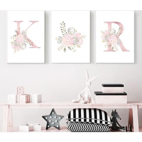 Baby Posters Personalized Girls Name Custom Poster Nursery Prints Pink Flower Wall Art Canvas Painting Pictures Baby Room Decor