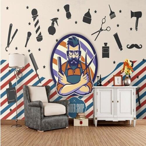 Drop Shipping Photo Wallpaper Trendy Fashion Beauty Salon Decorative Painting Background Wall Wallpaper Barber Shop Custom Mural