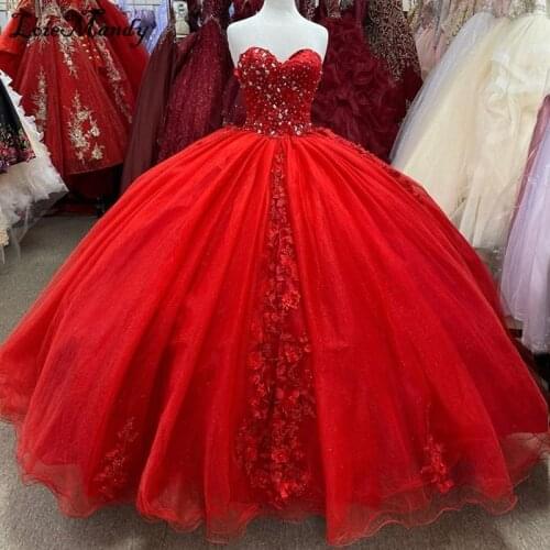 Puffy Ball Gown Quinceanera Dresses Long 2022 Elegant Red Tulle Sweet 16 Dress For Women Formal Plus Size Vestido de 15 anos
