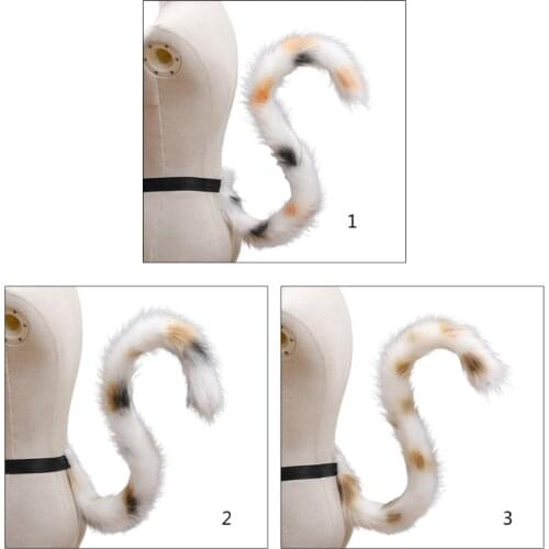Handmade Faux Fur Plush Long Animal Tail Triple Color Flower Kitten Cosplay Prop U90E