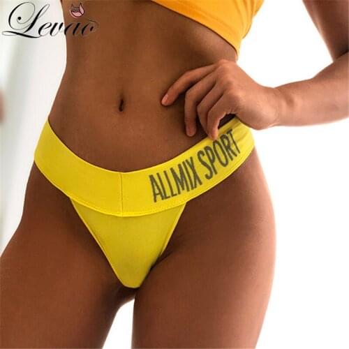 LEVAO Sexy Womens Letter G-String Underwear Seamless Cotton Panties Low Waist Female Solid String Soft Lady Lingerie Underpants