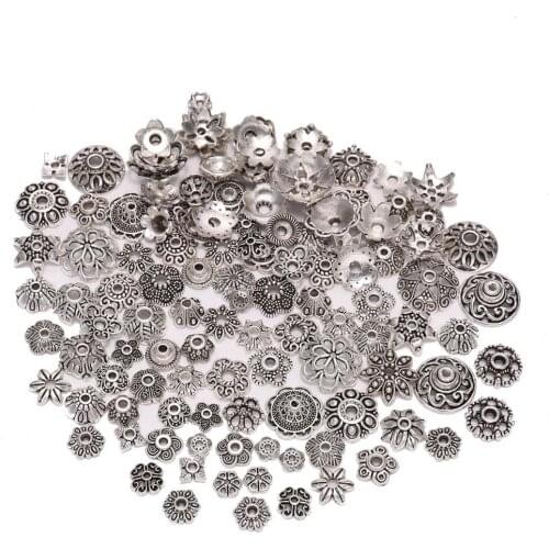 Alloy Multi Shape Hollow Flowers Round Cone End Caps Beads Caps Connectors For DIY Pendants Jewelry Making Findings Accessories