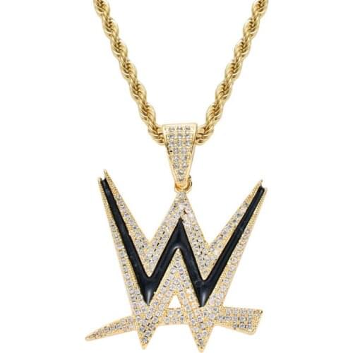 Rhinestone Men Necklace Cubic Zircon Creative Letters Pendant Charm Chain Jewelry