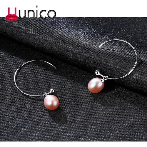 Unico 2018 Western Boutique Simple 925 Sterling Silver Drop Pearl Earrings For Women Gift black&pink$purple&white