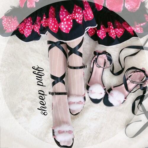 Japanese sweet lolita shoes vintage round head middle heel women shoes lace bowknot cross bandage kawaii shoes loli cosplay