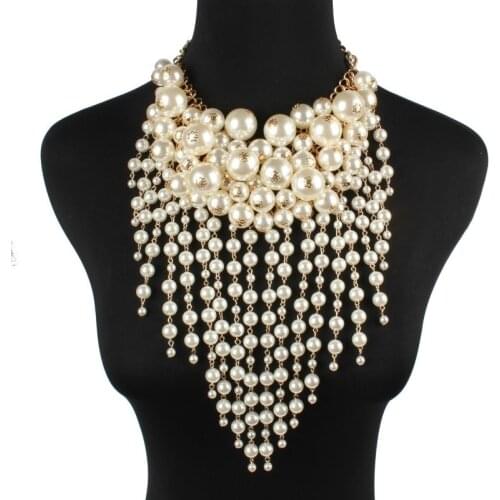 Ladies Fashion Sweater Necklace Multi-layer Clothing Imitation Pearl Tassel Jewelry