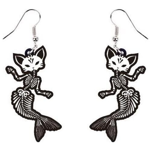 2021 Goth Cool Cat Mermaid Black Earrings for Women Cool Unusual Geometric Grunge Halloween Skeleton Woman Earring Party Jewelry
