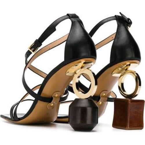 Asymmetric Heel Personalized Sandals Women Cross Tied Ankle Strap High Heels Gladiator Sandals Party Luxury Sandal Women