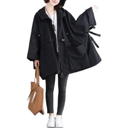 2021 New Womens Trench Coat Spring Autumn Coats Female Large Size Hooded Outerwear Casual Loose Windbreaker Overcoat V603