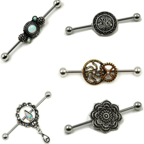 Showlove 1 set Industrial Piercing Barbells Ear Studs Earrings Plugs Unique Design Body Jewelry