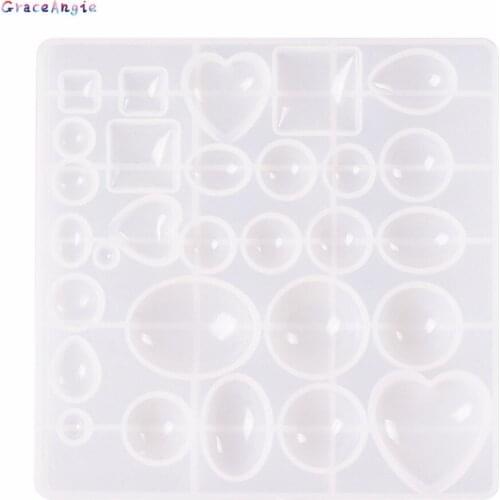 GraceAngie 1pc Multi Shape Cabochon Silicone Mold Necklace Pendant Resin Jewelry Making Mould DIY Craft Jewelry Tools