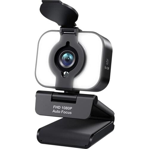 1080P Full Hd Camera Streaming Media Webcam with Ring Light Microphone Privacy Protection Cover Plug and Play