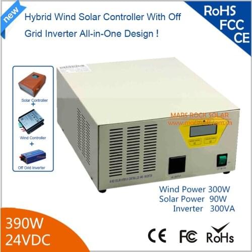 390w 24V Hybird Wind Solar Controller Inverter 300W Wind + 90w Solar with Pure Sine Wave Inverter 90% Efficiency