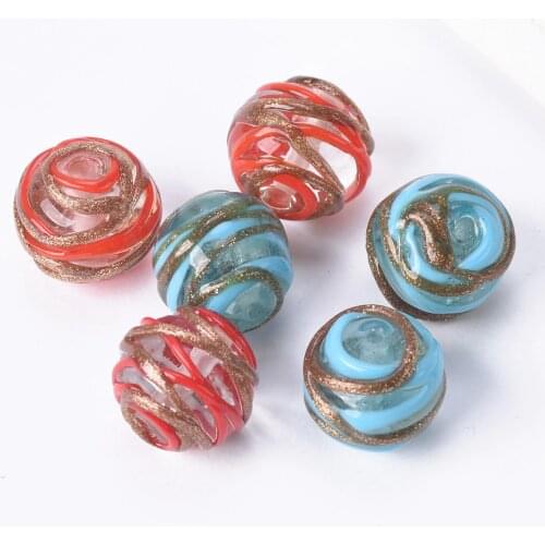 5pcs 15~16mm Round Clew Shape Handmade Lampwork Glass Loose Beads for Jewelry Making DIY Crafts Findings