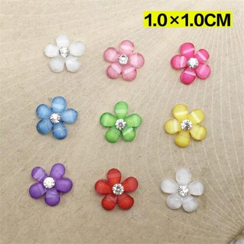 100pcs 10mmx10mm Cute Resin Five Petals Flowers Clear Bottom Flatback for Headdress DIY Jewelry Accessories