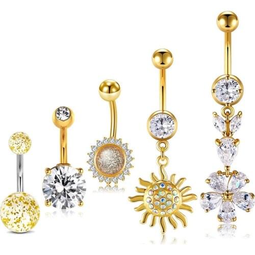 Long and short navel navel ring cubic zirconia navel curved barbell ring for female girl 14G surgical stainless steel