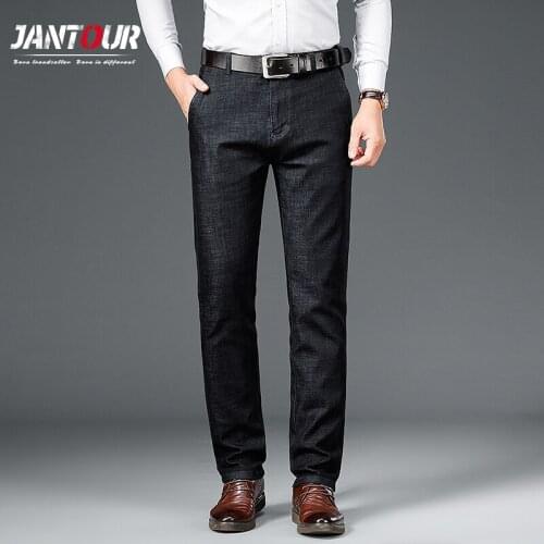 Jantour Men Black Business Jeans Fashion Casual Classic Style Regular Straight Trousers Male Brand Modal Material Pants 3 Colors