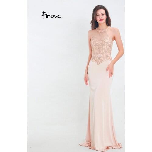 Finove 2020 New Arrivals Chic Evening Dresses Champagne Beading Sexy Halter Sweet Heart Neck Line Formal Party Gowns For Female