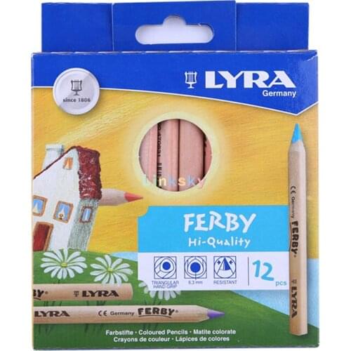 LYRA Ferby Giant Triangular Colored Pencils, Unlacquered, 6.25 Millimeter Cores, Assorted Colors, 6,12 colors,School supplies