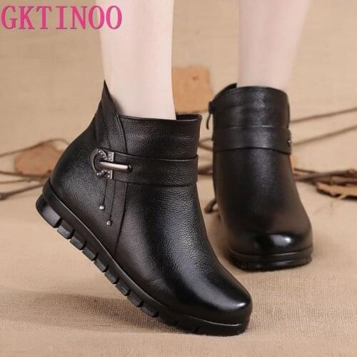 GKTINOO Fashion Winter Women Genuine Leather Ankle Boots Female Thick Plush Warm Snow Boots Mother Waterproof Non-slip Booties
