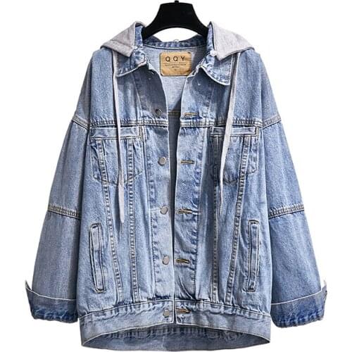 JHBeute 2021 Autumn Women Casual Denim Jacket Vintage Long Sleeve Jean Jacket Hooded Women Jackets Jeans Coat Female Tops Y2K