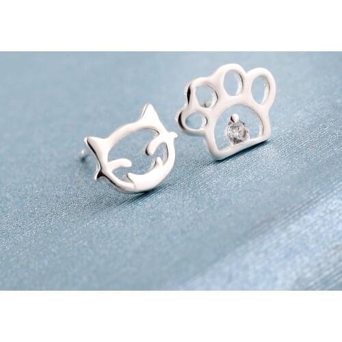 Jisensp New Fashion Cat Paw Footprint Stud Earrings for Women Trendy Jewelry Small Animal Earrings Cute Cat Earrings