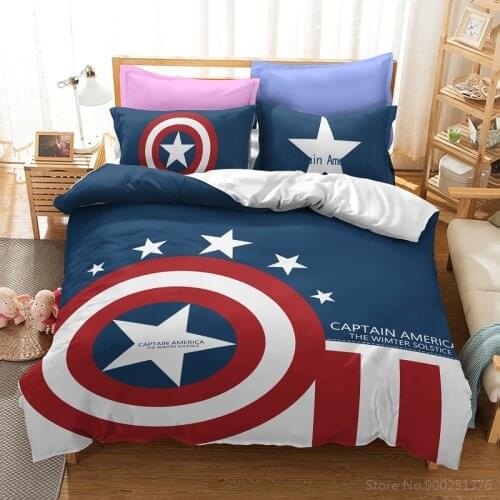 Disney Cartoon Captain America Shield 3D Print Bedding Set Iron Man Avenger Alliance Duvet Cover Set Bedclothes for Boys Girls