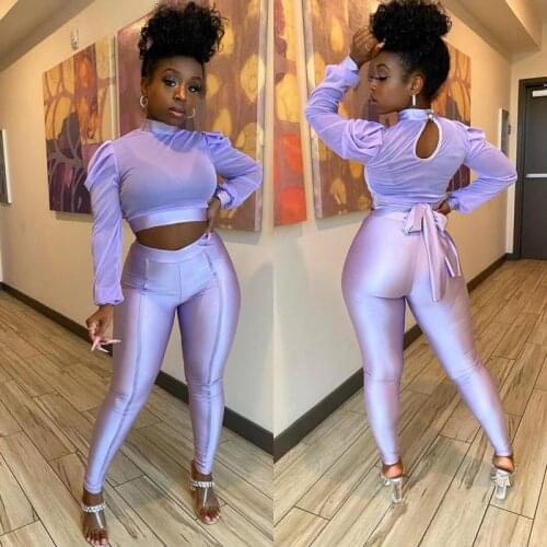 Echoine Autumn winter Women Lantern Long Sleeve Set Tops Jogger Pants Suit Active Wear Tracksuit Two Piece Set Fitness Outfit