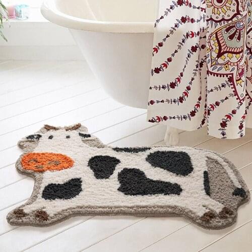 Cartoon Cow Bathroom Mat Fluffy Bath Mats Anti-Slip Bathtub Side Floor Mats Pads Welcome Entrance Doormat Home Room Decoration