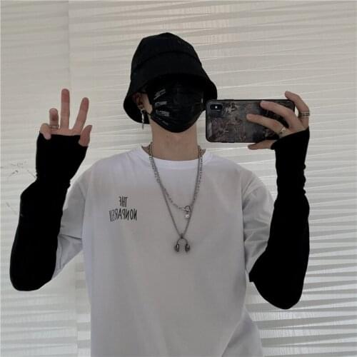 Kpop Fashion Patchwork Full Slevees Couples T-Shirt Loose Summer Hong Kong Style Youthful Vitality Clothes Funny Harajuku Tops