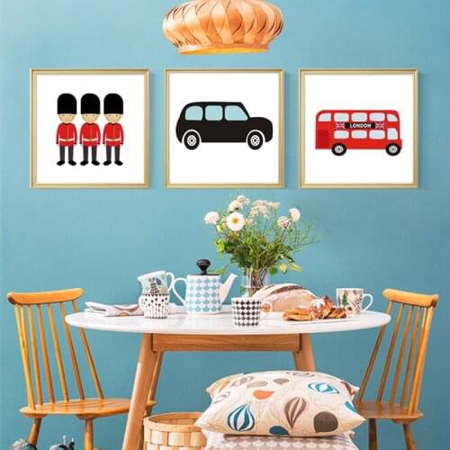 London Bus Theme Nursery Decor Canvas Painting Wall Art Subway Posters and Prints Pictures for Kids Living Room Home Decor