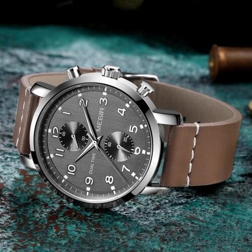MEGIR 2021 Fashion Leather Quartz Watch for Men Luminous Waterproof Chronograph Sport Wrist Watches Man Clock Relogio Masculino