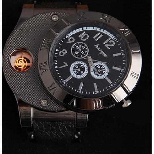 Fashion USB Charge Windproof Electronic Flameless Lighter Watch Men Quartz Wristwatches Best Gift Erkek Kol Saat Reloj Hombre