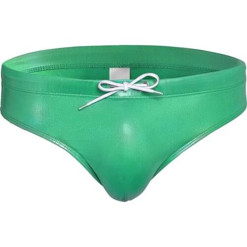 TiaoBug Men Metallic Shiny Low Waist Faux Leather Swimwear Swimming Bathing Briefs Drawstring Removable Padded Front Underpants