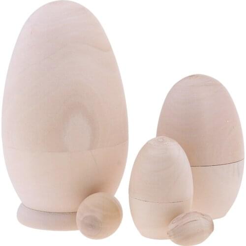 Set of 5PCS Unfinished Wooden Blank Unpainted Russian Nesting Dolls Babushka Matryoshka Stacking Doll Kids DIY Crafts