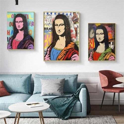Mona Lisa Portrait Abstract Wall Art Posters and Prints Nordic Graffiti Canvas Painting Home Decoration Living Room Exhibition