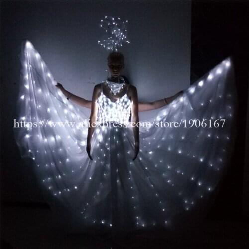 New Design Free Shipping White color Led Dress Performance Costume Led Festa Sexy Led Light Wedding dress