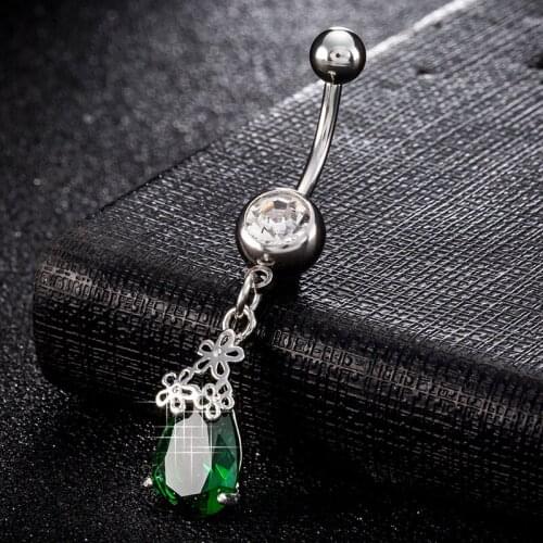 Personality Simple Drop Shape Pendant Navel Button Fashion Hollow Heart Zircon Petal Shape Belly Button Ring Piercing Jewelry