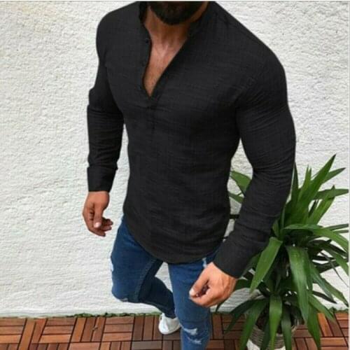 Plus Size Shirts Cotton Linen Men Shirt Long Sleeve Autumn Style Hawaiian Shirts Sexy Slim Fit Men Clothes 2019 New Arrival