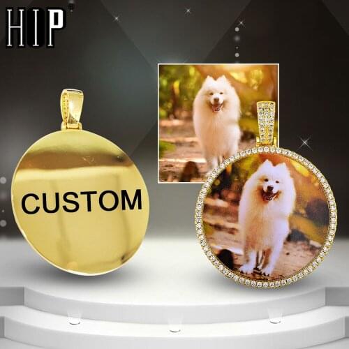 Hip Hop Custom Made Photo Iced Out Bling Cubic Zircon Round Necklace & Pendant For Men Jewelry With Tennis Chain