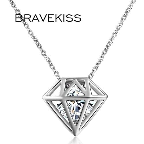 BRAVEKISS White Gold Top Grade AAA Cubic Zirconia Hollow Shaped Pendant Necklaces Jewelry For Women Accessories Bijoux BUN0115A