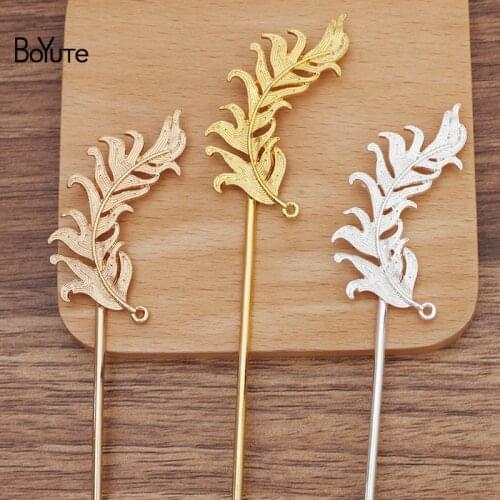 BoYuTe (10 Pieces/Lot) 25*52MM Alloy Feather Hair Stick Materials Handmade Diy Ancient Chinese Clothing Accessories