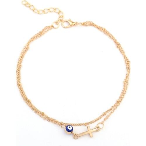 Punk 2018 New Fashion Wild Anklets Golden Summer Cross Cat Eye Street Shot Multi-storey Lady Anklet Factory Spot Wholesale