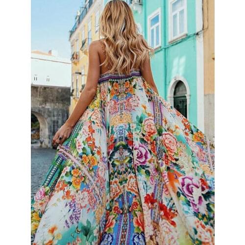Women BOHO Dress Fashion Casual Sundress Sleeveless Floral Slit Long Party Prom Summer Beach Maxi Dress Women Beauty Clothing