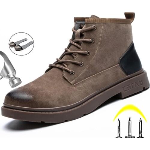 Genuine Leather Work Safety Boots For Martin Boots Winter Shoes Men Work Shoes Male Steel Toe Shoes Safety Industrial Shoes