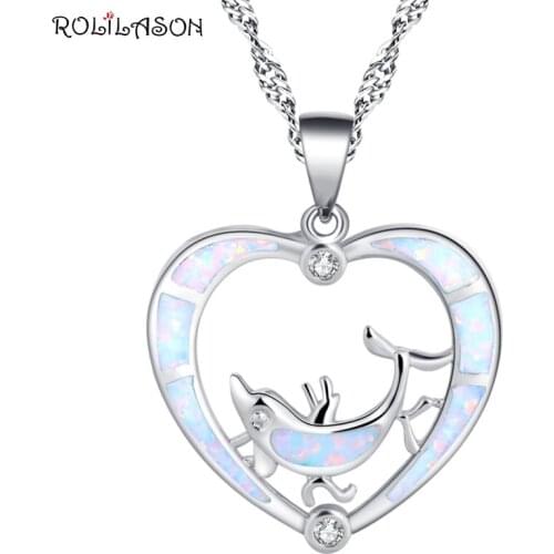 ROLILASON simple style heart shaped dolphin 925 silver stamped white opal necklace pendant fashion high-end business gift OP826